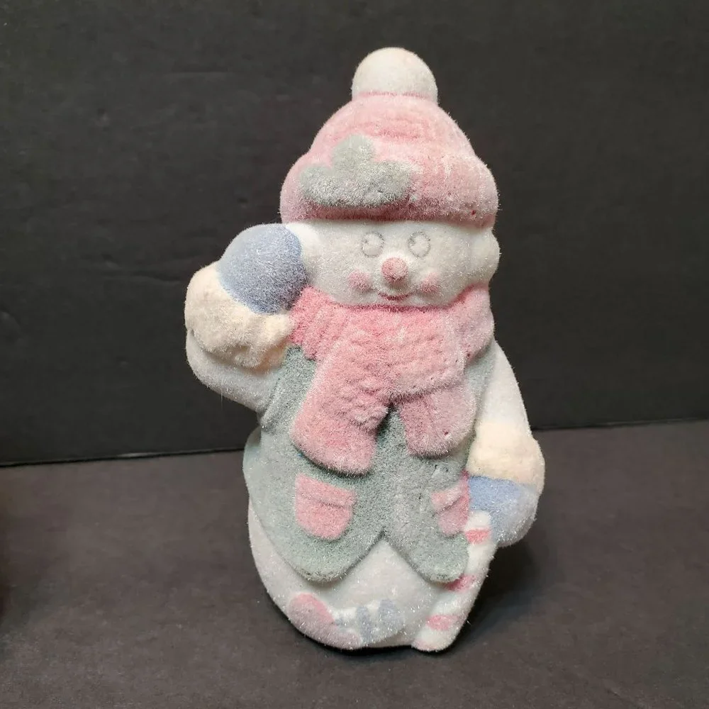 Vintage Flocked Mr and Mrs Snowman Figurines, Set of 2, Christmas Statues